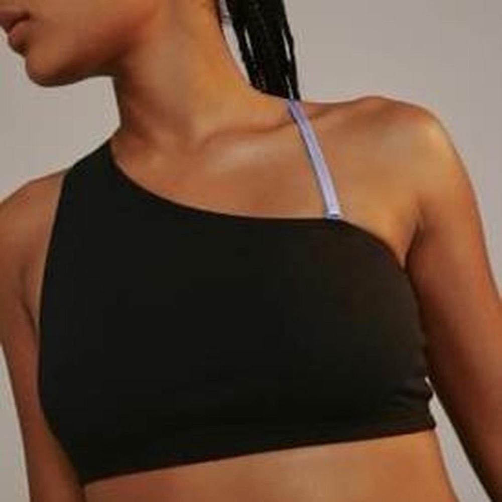 Blush lingerie asymmetric black bralette with blue or black strap - your choice!